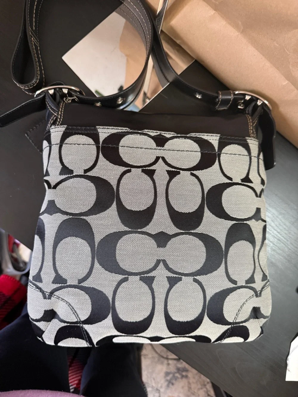 Coach Signature Leather and Canvas Flap Duffle Bag - Picture 13 of 17